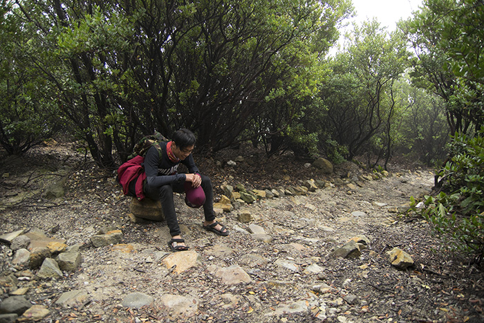 死の森までの山道。座って休憩する人も