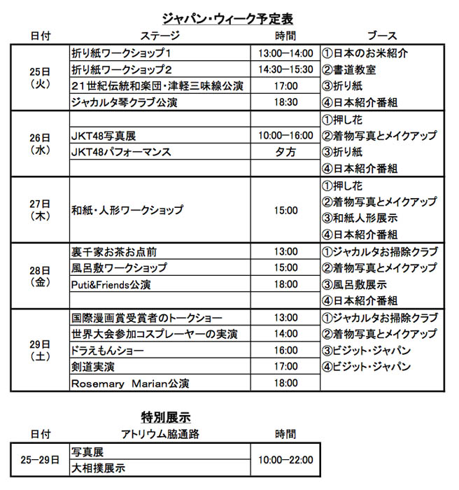 きょうからジャパン・ウィーク　プラザ・スナヤンで２９日まで