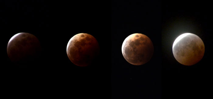 皆既月食の天体ショー　空気汚染でより赤く