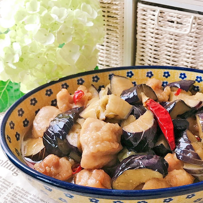 揚げ鶏とナスの甘酢煮