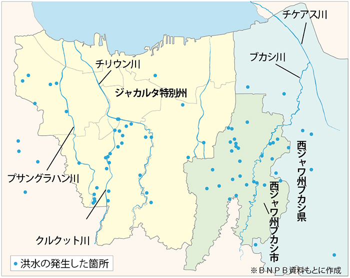 ごみにせき止められ氾濫か　24年間で最大降雨