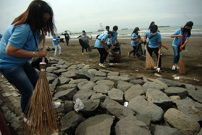 ▼ボランティア、海岸を清掃
